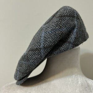 STEFENO 100% Wool Plaid Newsboy Cap Flat Hat Drivers Golf ITALY Gray Blue Sz M